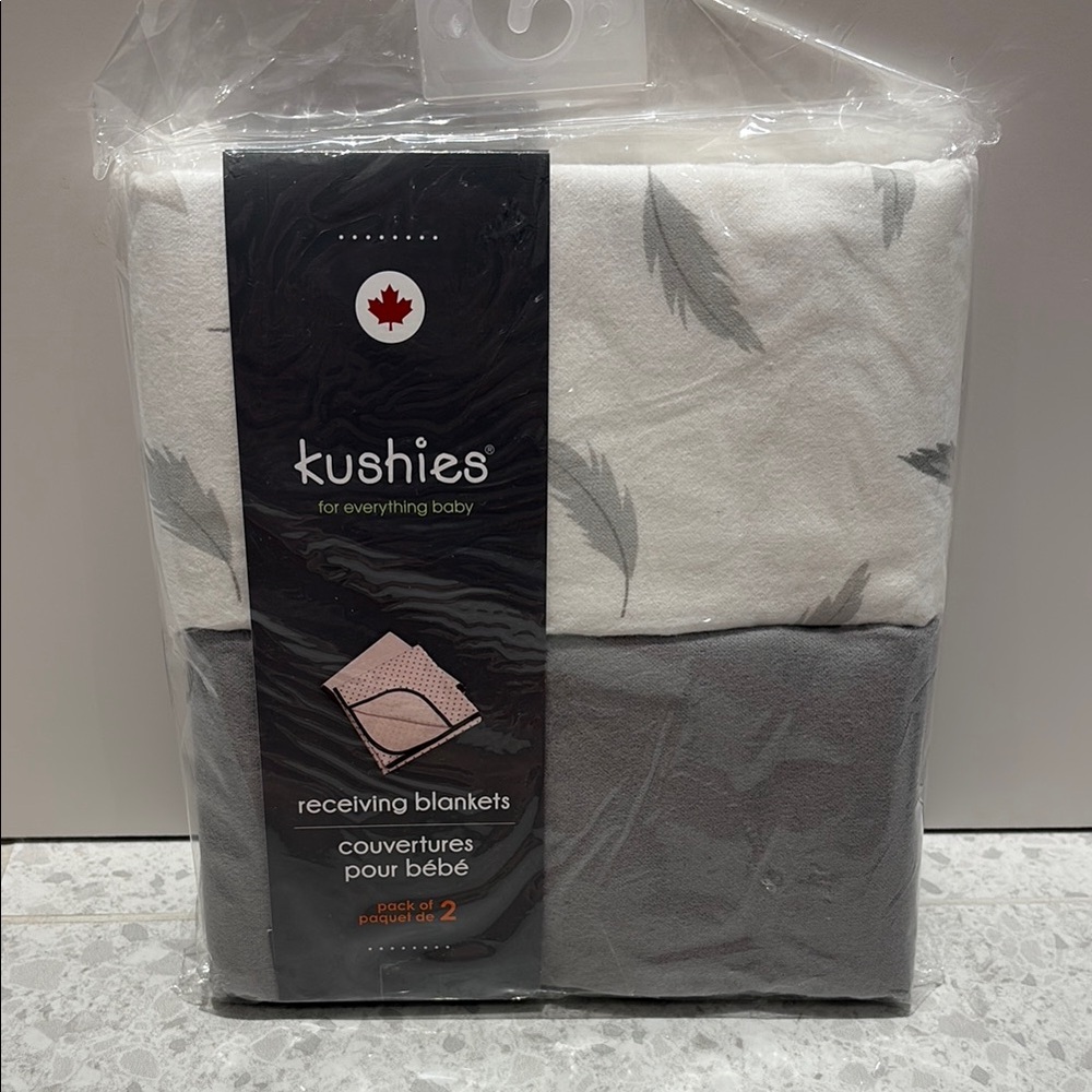 Kushies Gray and White Receiving Blankets